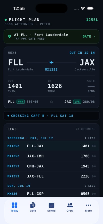 iFlight Pro Today flight plan screen